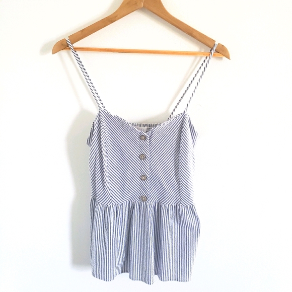 Potter's Pot Tops - Potter's Pot Blue & White Striped Tank Size L